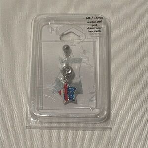 Icing Stainless Steel American Flag Star Belly Ring Silver